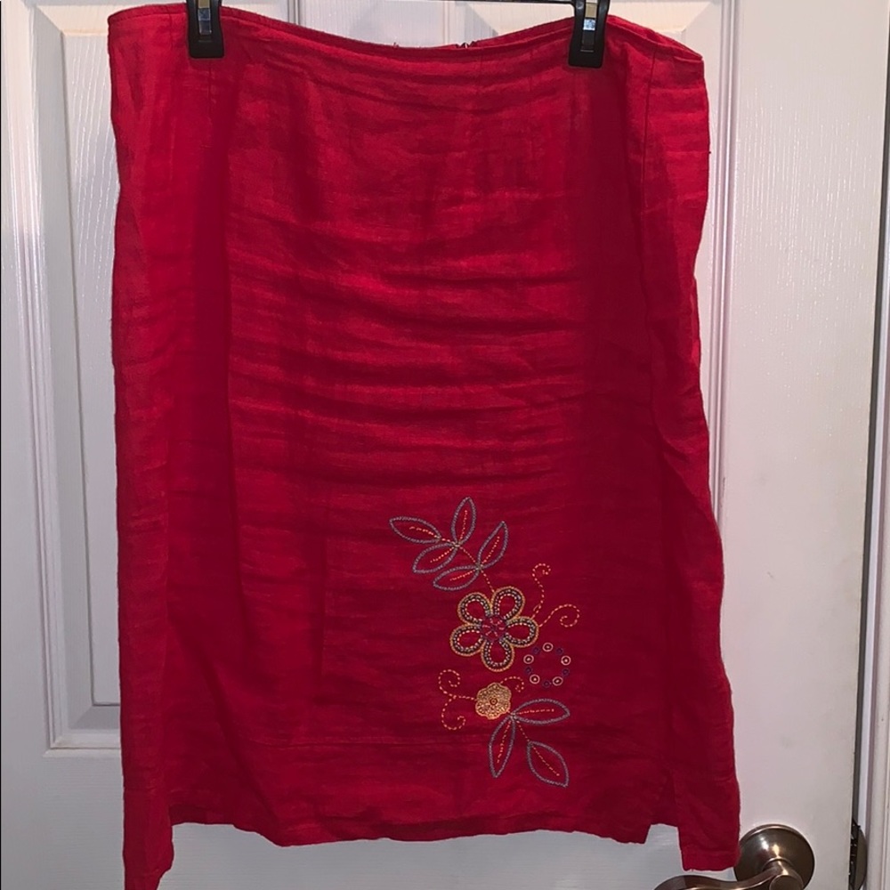 Ladies Red Skirt Linen Size 16 EUC